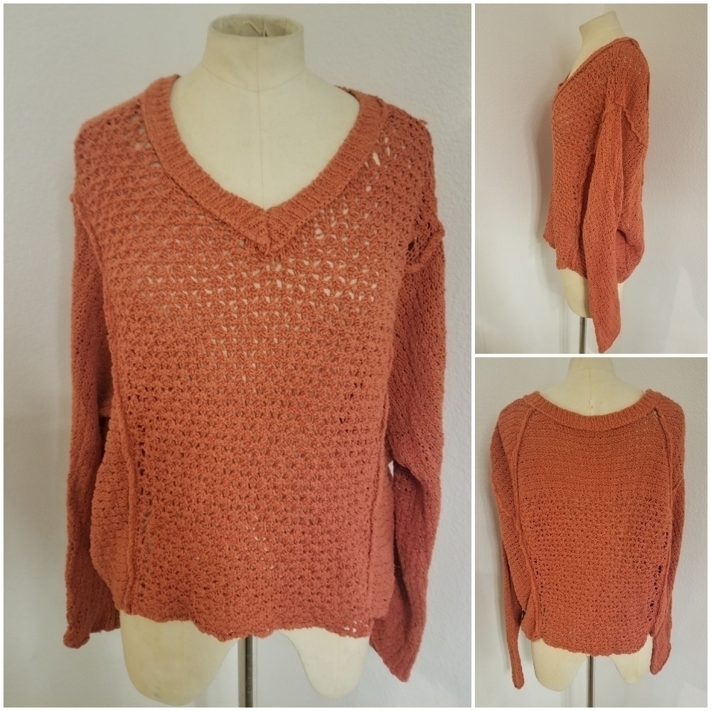 FP Oversized Crochet Open Knit Sweater Top S